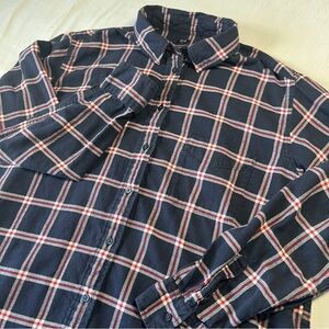 Uniqlo Navy Blue Plaid Flannel Shirt Women Size XL Grunge Minimalist Preppy